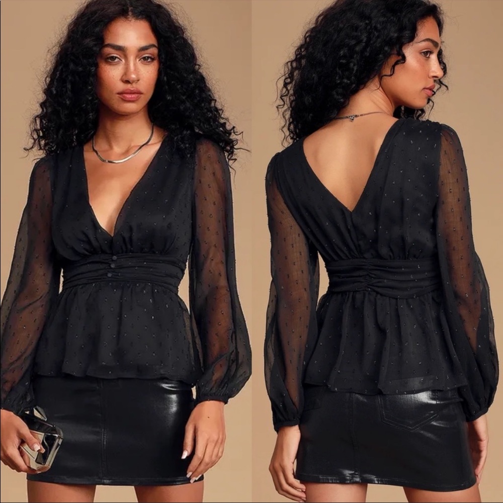 Lulu’s | Jolissa Metallic Dot Peplum Top